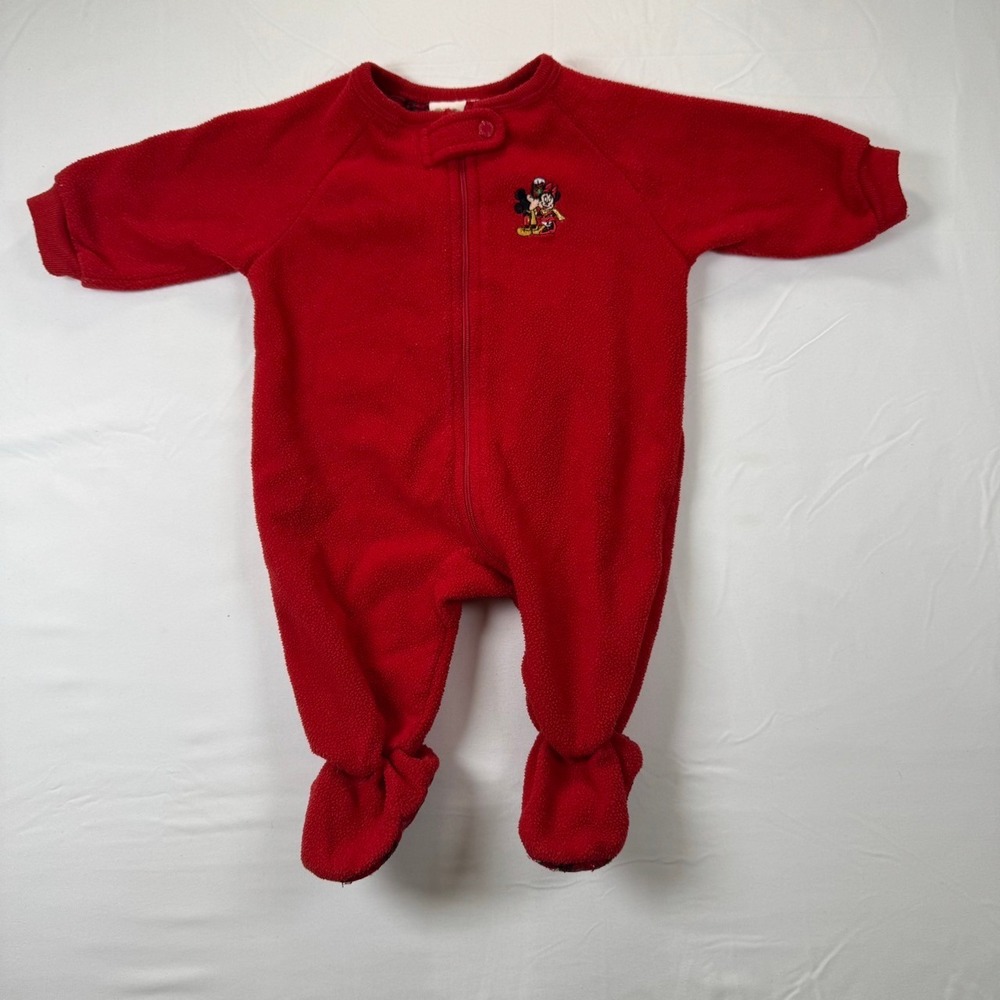Disney Mickey Mouse Red Fleece Footed Pajamas 0-3 Months Holiday Outfit